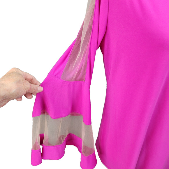 Versona Women’s Medium Bright Pink Bell Sleeve Tunic Top Blouse Night Out Party - Picture 4 of 11